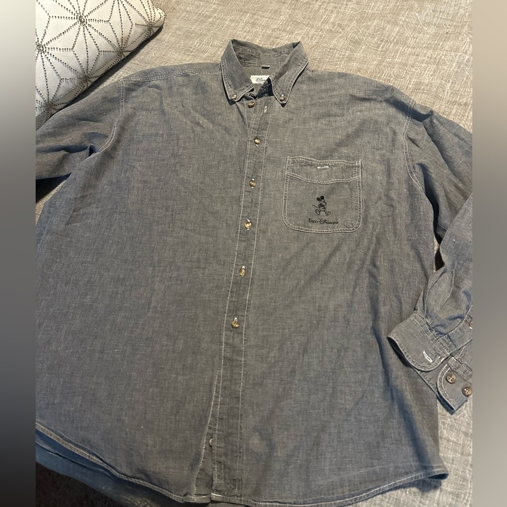 Walt Disney World Mickey Denim Jean Shirt Long Sleeve Top Pocket 41/42 vintage